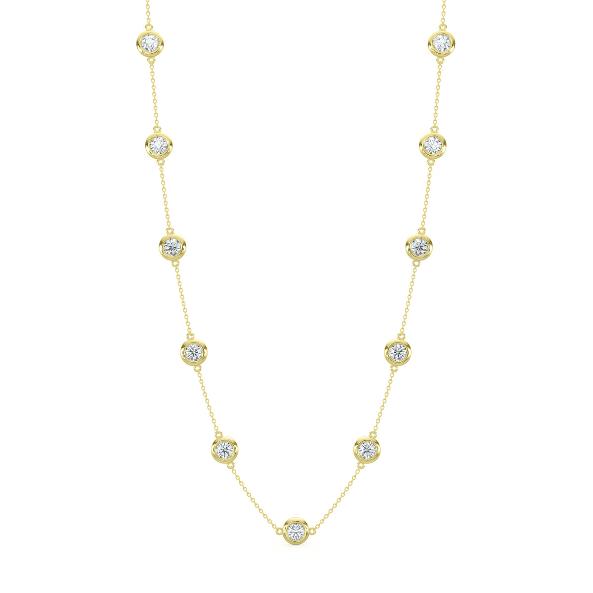 14KY Classic  2.00 Ctw Diamond Station Necklace with 11 Stones