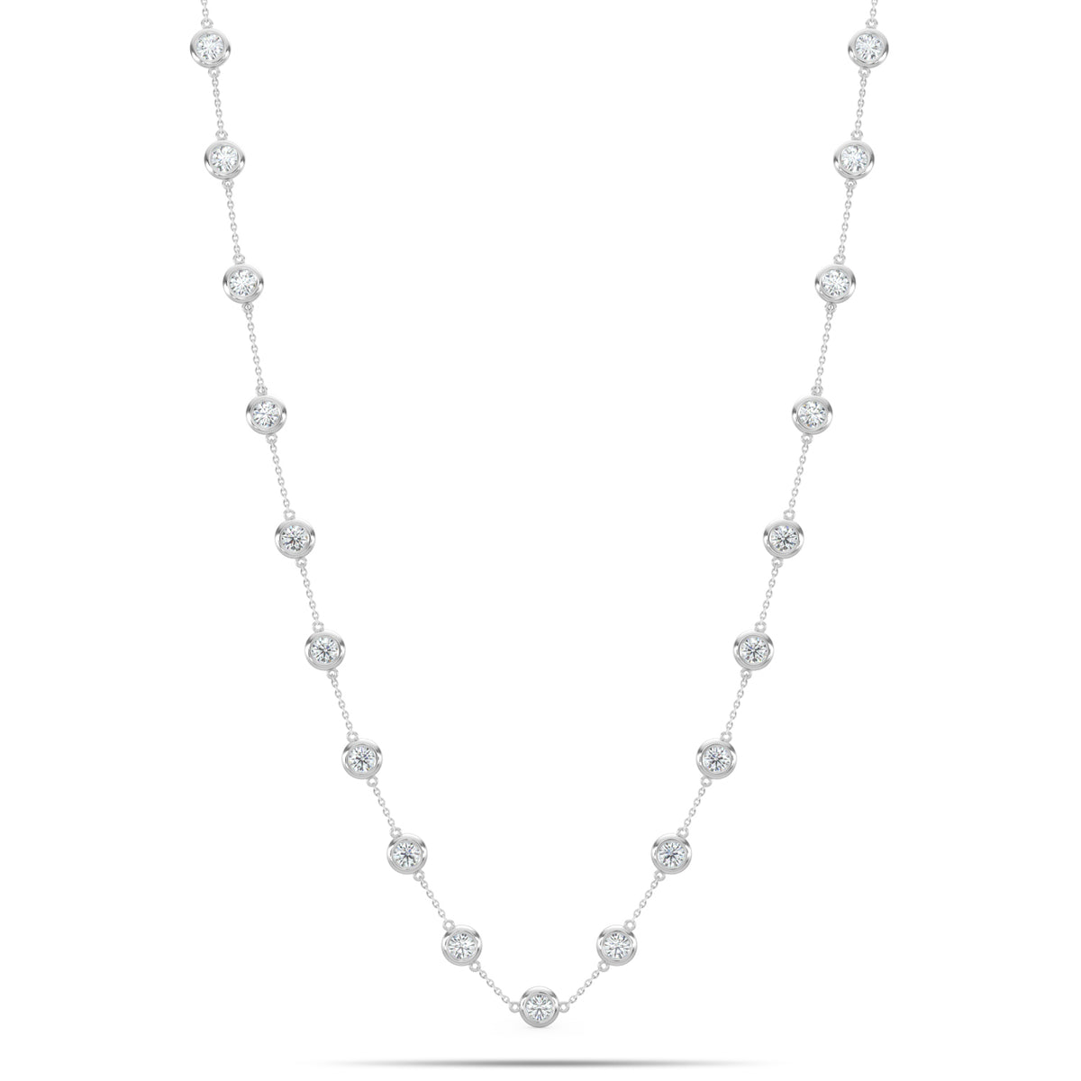 14KW Classic  1.00 Ctw Diamond Station Necklace with 19 Stones