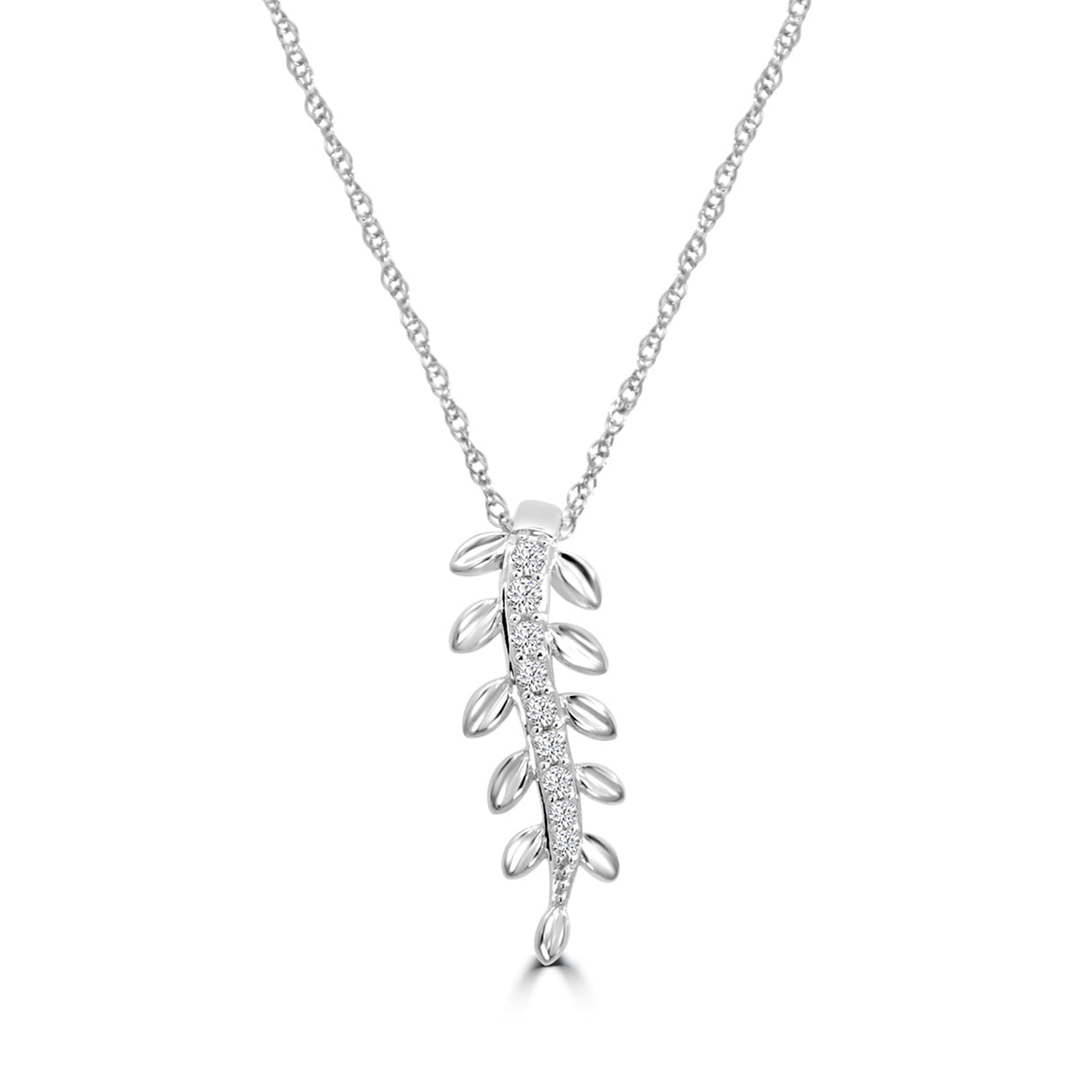 14KW 0.05 Ctw Diamond Fancy Leaf Shape Necklace