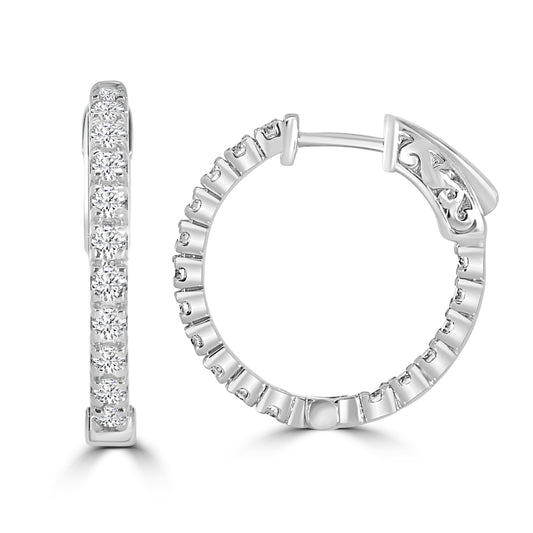 14KW 1.00 Ctw  Inside Out  Diamond Round Earring Hoop, 0.65