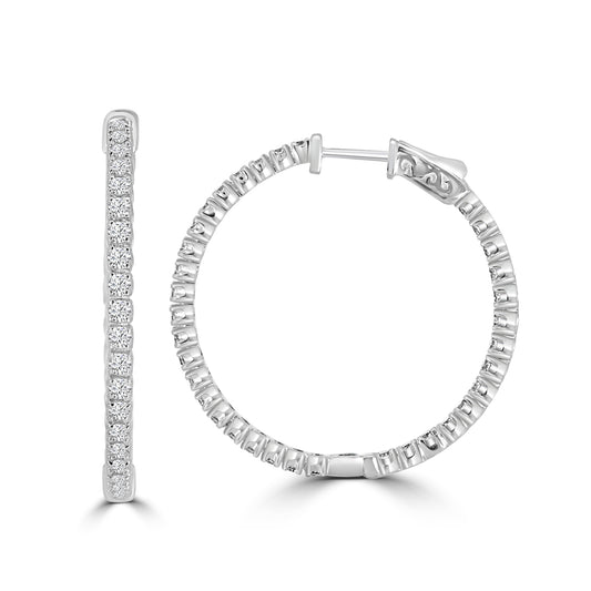 14KR 2.00 Ctw  Inside Out  Diamond Round Earring Hoop, 1.25