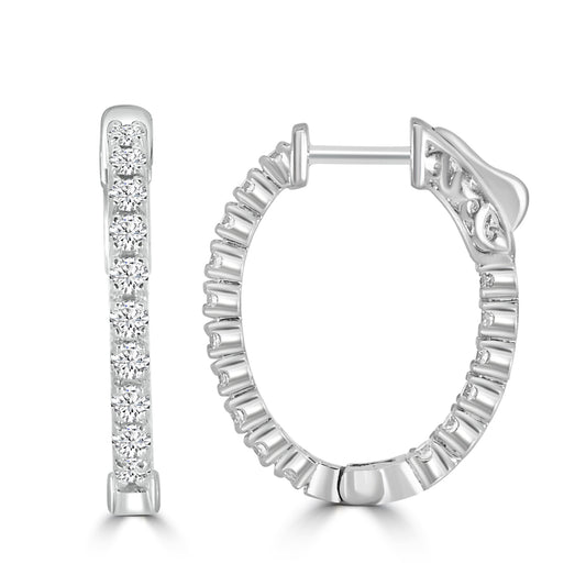 14KW 1.00 Ctw  Inside Out  Diamond Oval Earring Hoop, 0.60