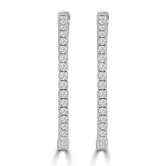 14KW 2.00 Ctw  Inside Out  Diamond Oval Earring Hoop, 1.00