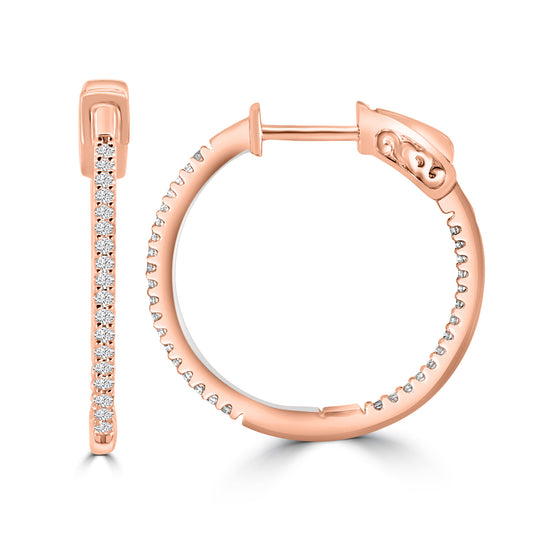 14KR 0.25 Ctw  Inside Out  Diamond Round Shape Earring Hoop, 0.80