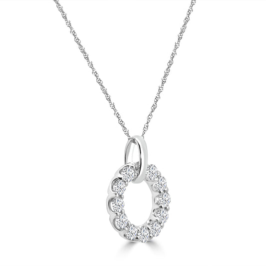 14KW 1.00 Ctw Lab Grown Diamond Circle Shaped Pendant in U-Prong Setting with Chain