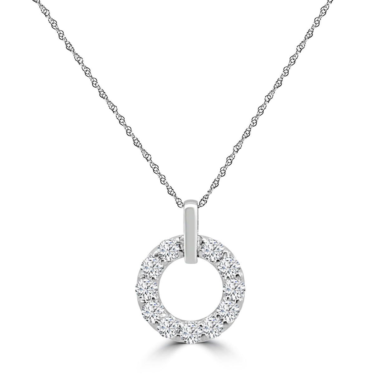 14KW 1.00 Ctw Lab Grown Diamond Circle Shaped Pendant in U-Prong Setting with Chain