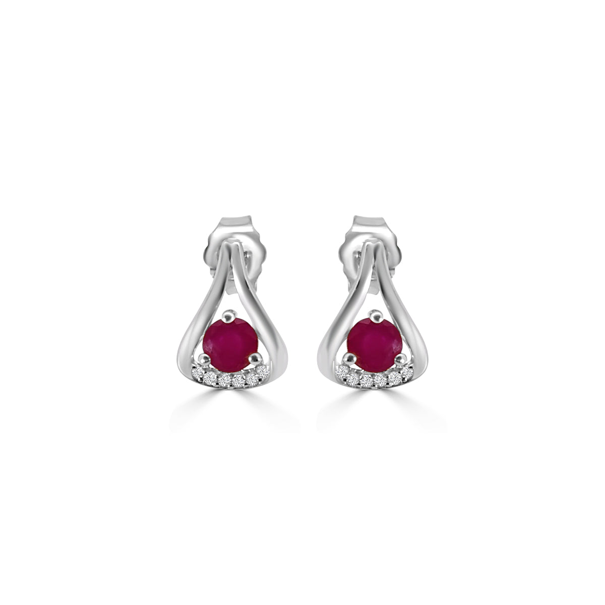 14KY 0.05 Ctw Diamond and Round Ruby Drop Earring with Push Back