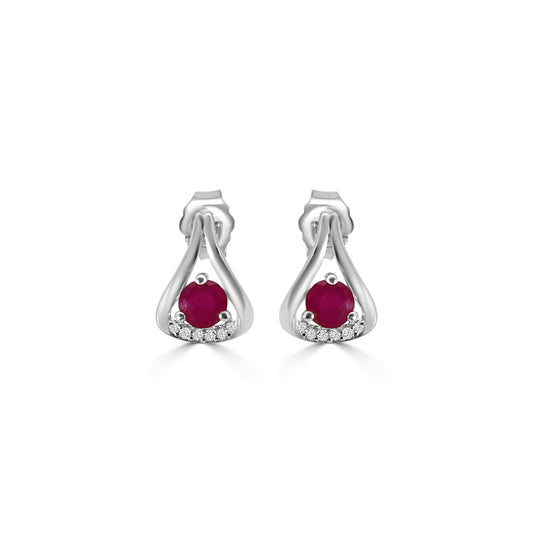 14KY 0.05 Ctw Diamond and Round Ruby Drop Earring with Push Back