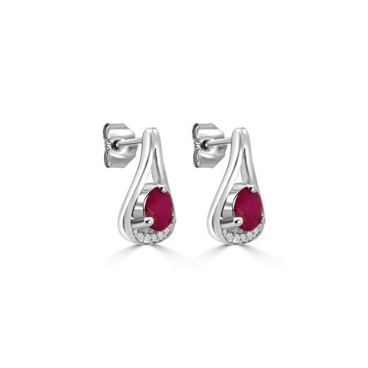 14KY 0.05 Ctw Diamond and Round Ruby Drop Earring with Push Back