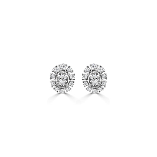 14KY 0.50 Ctw Diamond Oval Flower Earring