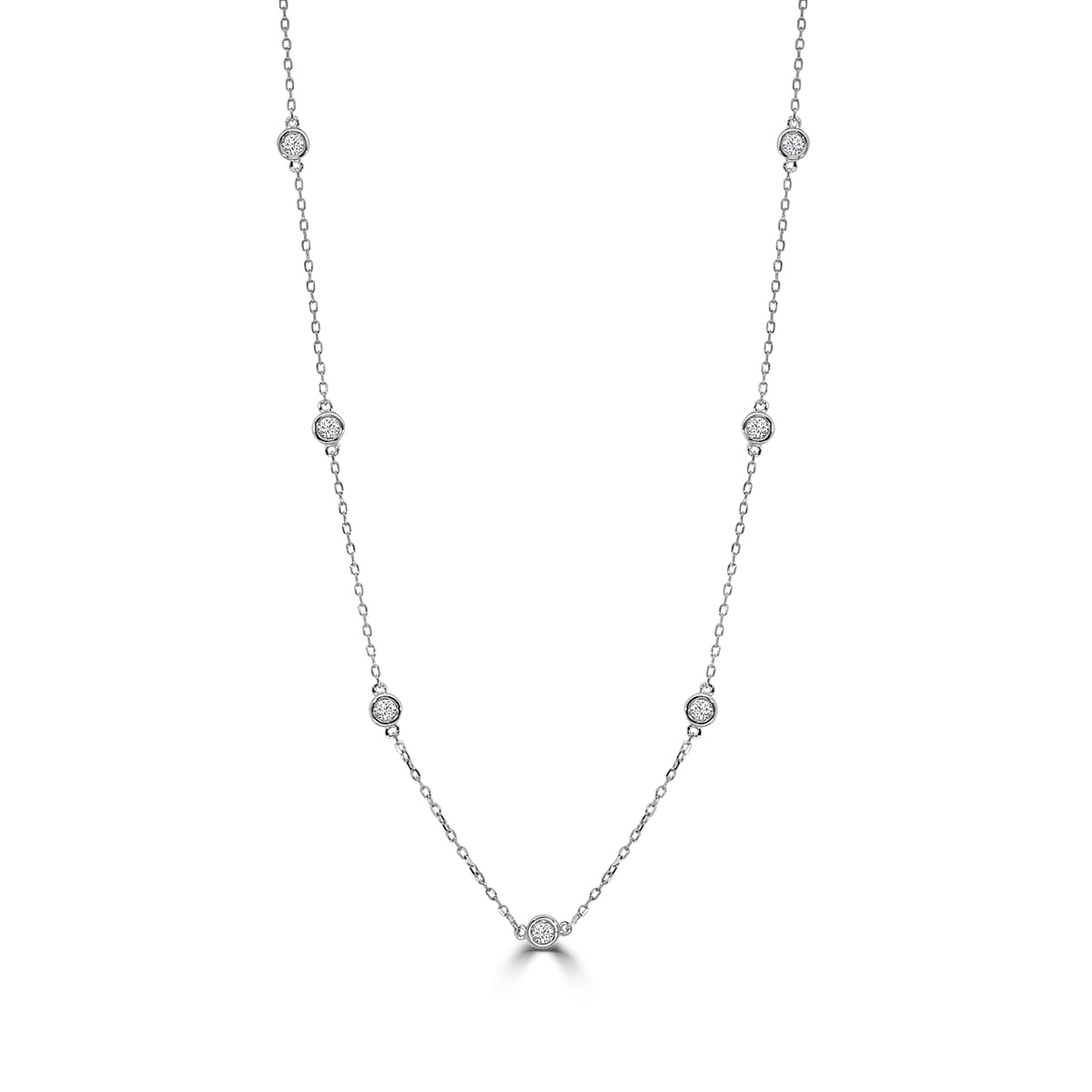 14KW Classic 0.50 Ctw Diamond Station Necklace with 10 Stones