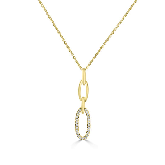 14KW 0.10 Ctw Diamond Paper Clip Oval Pendant with Chain