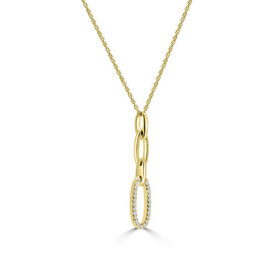 14KW 0.10 Ctw Diamond Paper Clip Oval Pendant with Chain