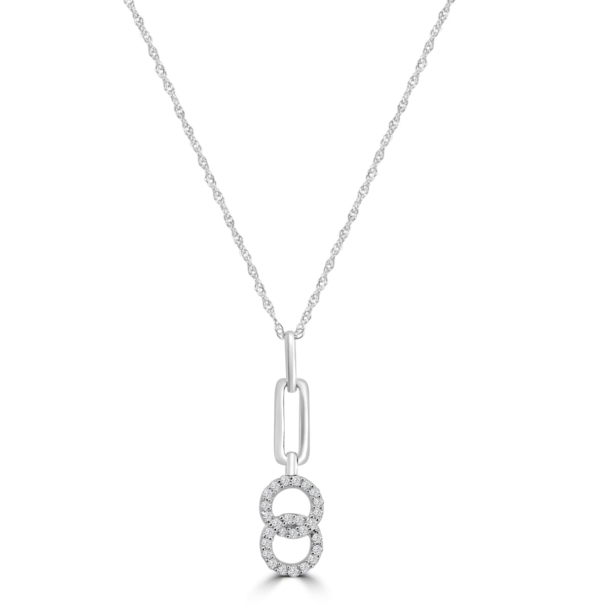 14KW 0.10 Ctw Fashion Interlocking Circle Pendant with Chain