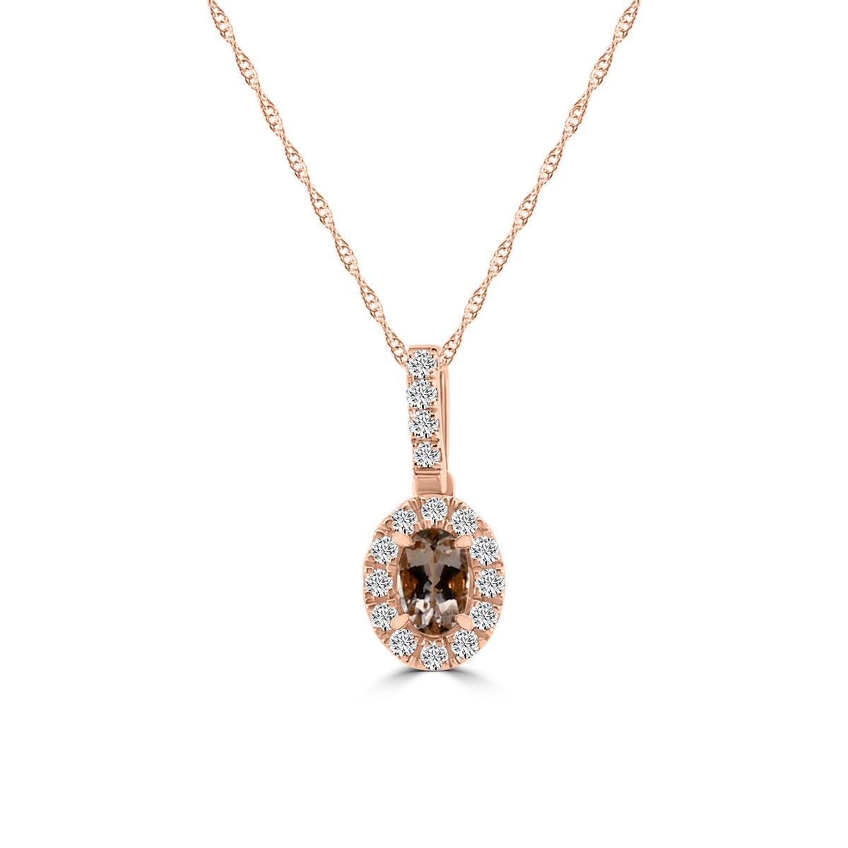 14KR 0.25 Ctw Halo Diamond and Oval Morganite Pendant with Chain