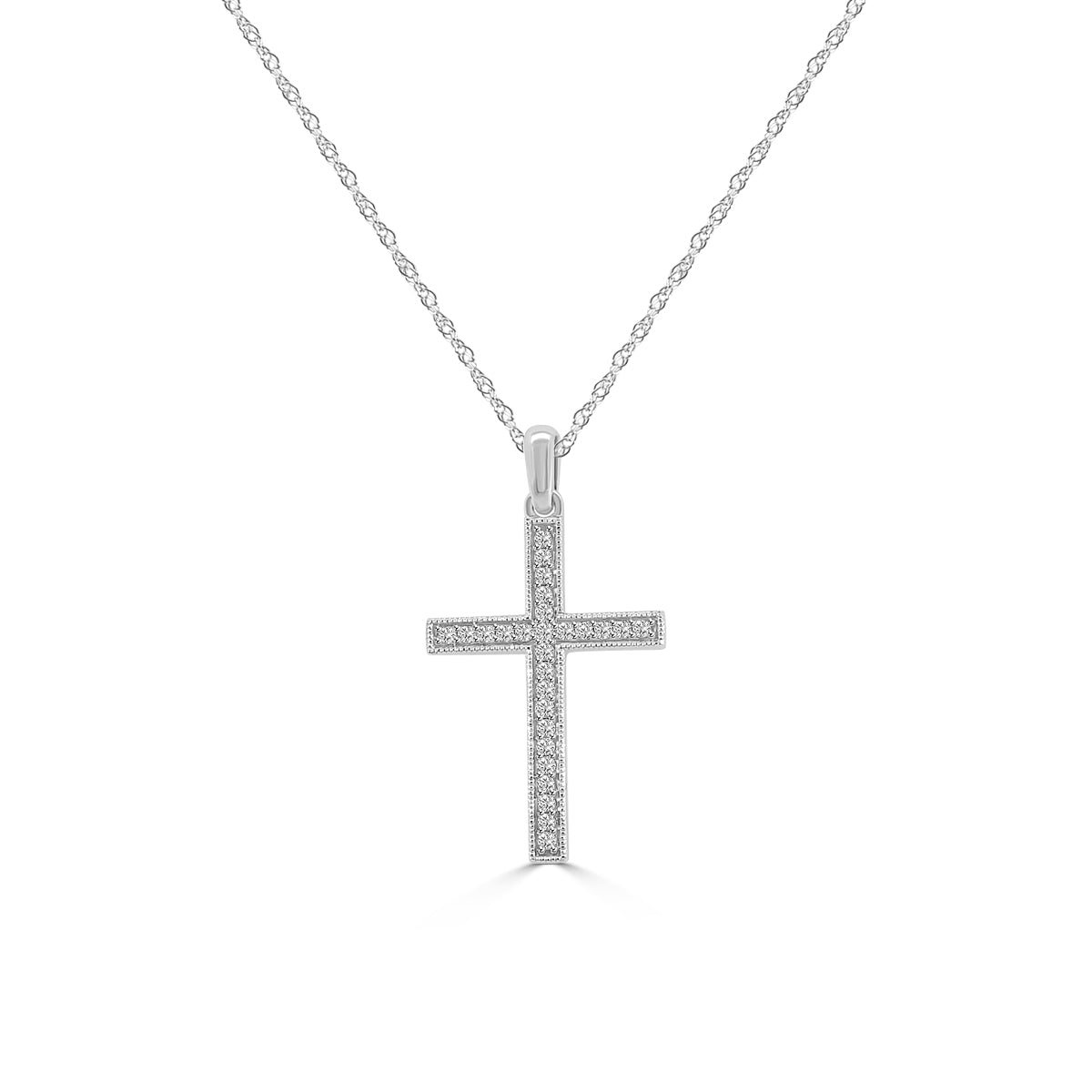 14KW 0.20 Ctw Cross Diamond Pendant with Chain