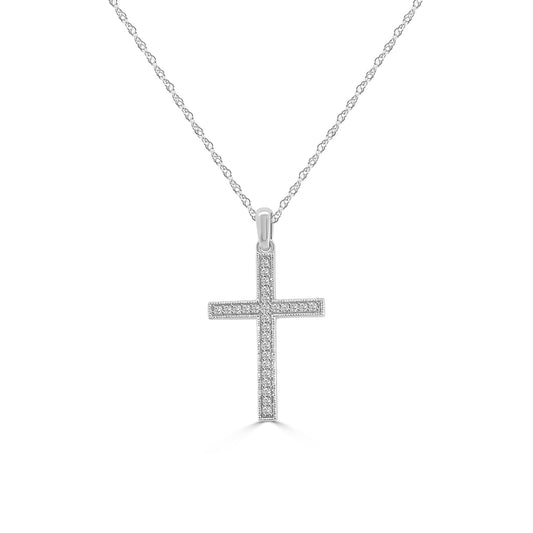 14KW 0.20 Ctw Cross Diamond Pendant with Chain