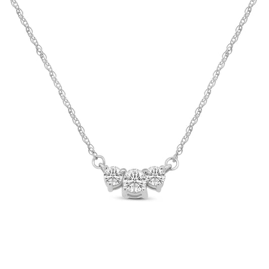 10KW 0.20 Ctw Three Stone Diamond Pendant with Chain