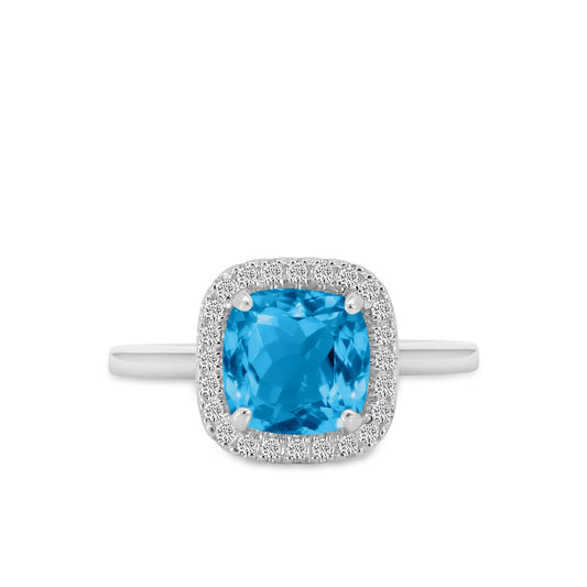 14KW 0.15 Ctw Halo Cushion Diamond Ring ( 2.80 Ctw Blue Topaz Center)