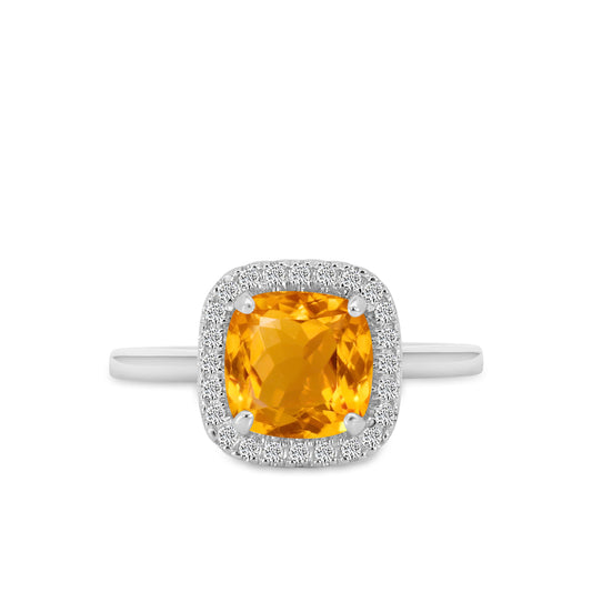 10KW 0.15 Ctw Halo Cushion Diamond Ring ( 2.10 Ctw Citrine Center)