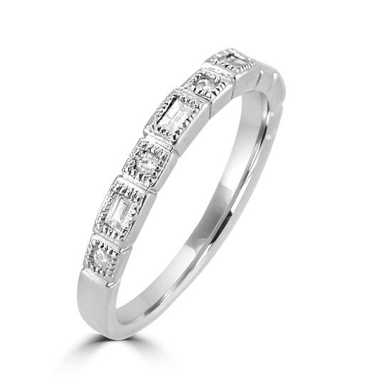 10KW 0.21 Ctw Squared and Baguette Bezel with Miligrain Diamond Band