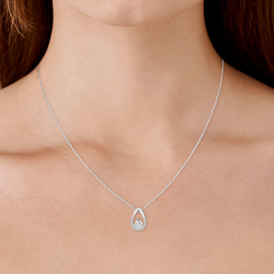 14KR 0.10 Ctw Diamond Pear Shaped Solitaire Pendant with Chain