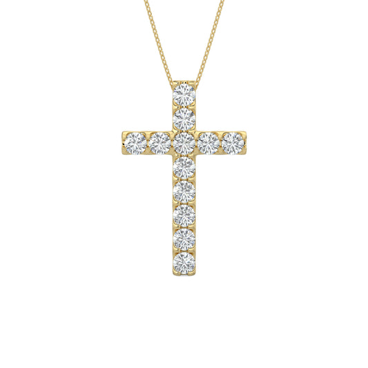 14KW 1.00 Ctw Cross Diamond Pendant with Chain