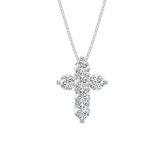 14KY 0.50 Ctw Shared Prong Cross Diamond Pendant with Chain