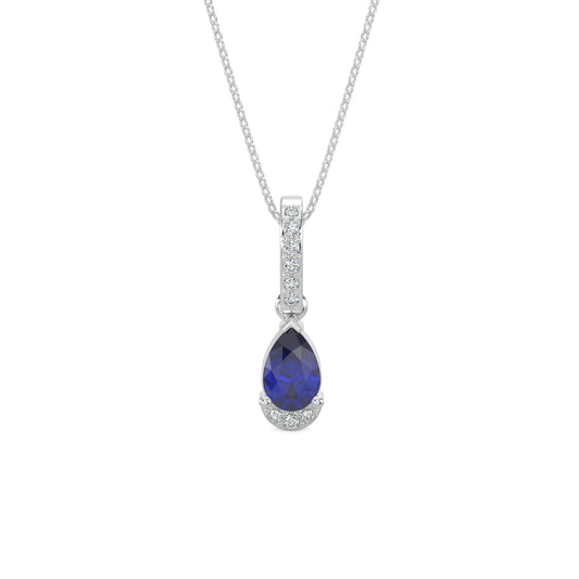 10KW 0.05 Ctw Diamond and Sapphire Teardrop Pendant with Chain