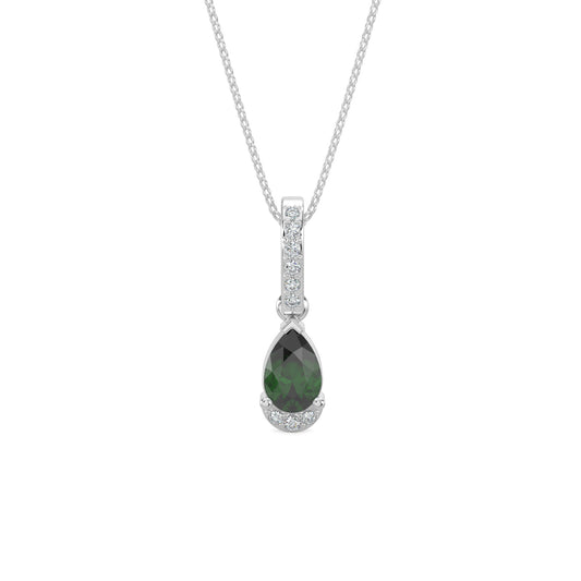 10KY 0.05 Ctw Diamond and Emerald Teardrop Pendant with Chain