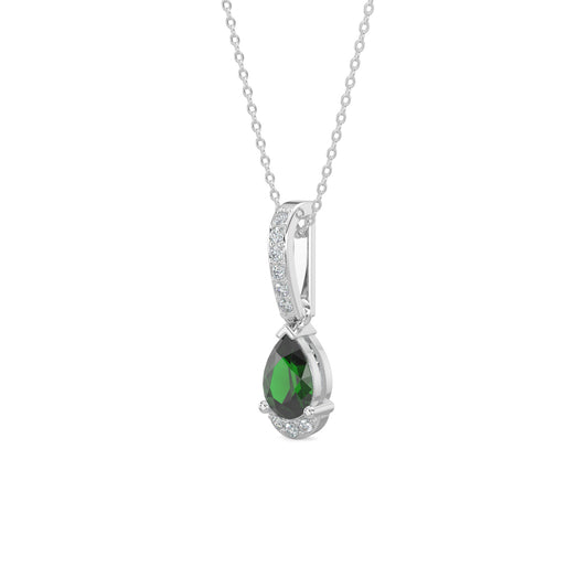 10KY 0.05 Ctw Diamond and Emerald Teardrop Pendant with Chain