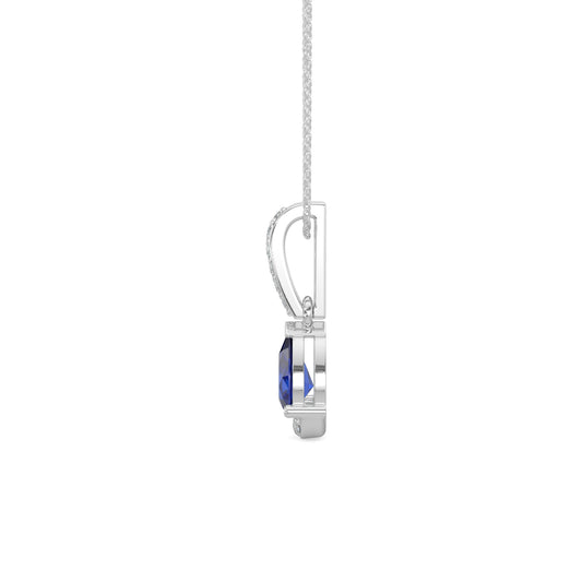 10KW 0.05 Ctw Diamond and Sapphire Teardrop Pendant with Chain