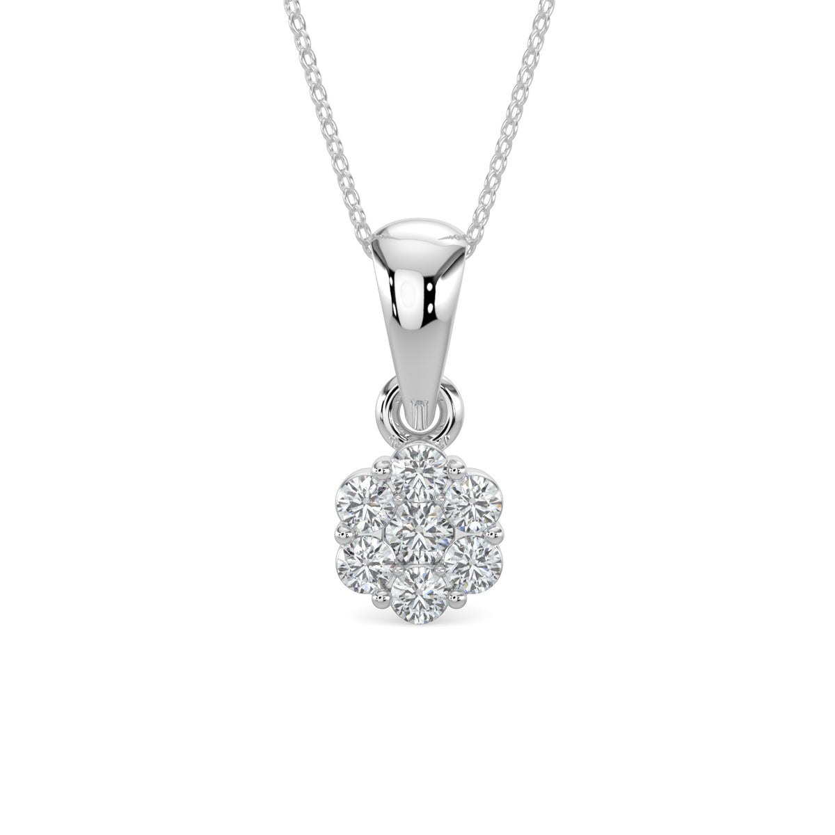 10KY 0.25 Ctw Diamond Cluster Pendant with Chain