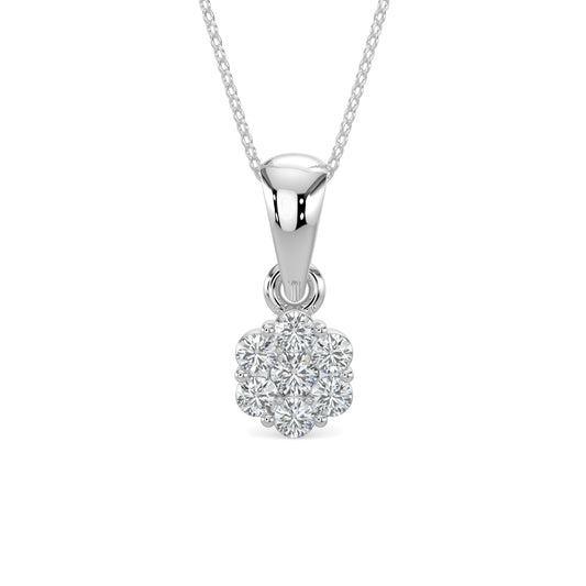 10KY 0.25 Ctw Diamond Cluster Pendant with Chain