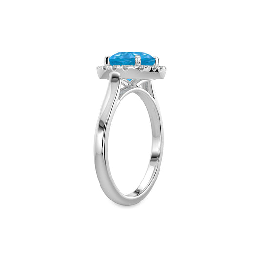 14KW 0.15 Ctw Halo Cushion Diamond Ring ( 2.80 Ctw Blue Topaz Center)