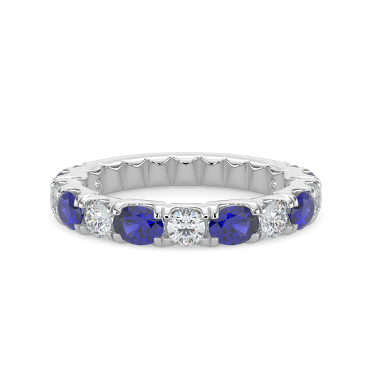 14KW 0.50 Ctw Diamond Band in U-Prong Setting with Alt Oval Sapphire