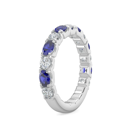 14KW 0.50 Ctw Diamond Band in U-Prong Setting with Alt Oval Sapphire