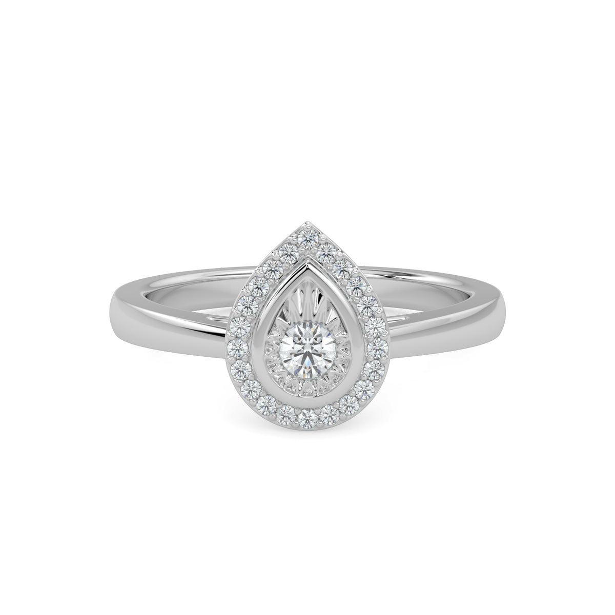 14KY 0.16 Ctw Halo Pear Shaped Diamond Ring with Miracle Setting