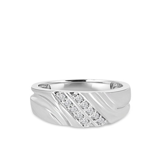 10KY 0.20 Ctw Men's Diagonal Double Row Diamond Band