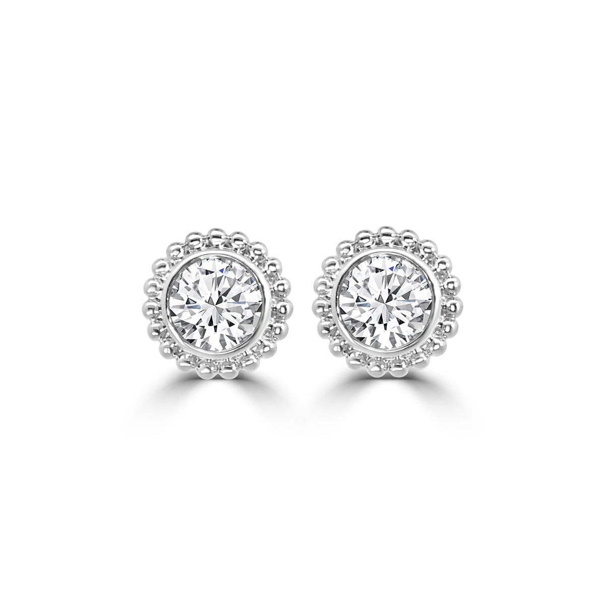 14KW 1.00 Ctw RD Diamond Bezel-Set Beaded Stud with Medium Push Back