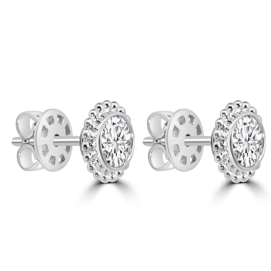 14KW 1.00 Ctw RD Diamond Bezel-Set Beaded Stud with Medium Push Back