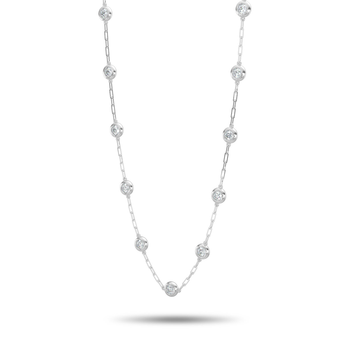 14KW Classic  2.00 Ctw Diamond Station Paper Clip Necklace with 11 Stones