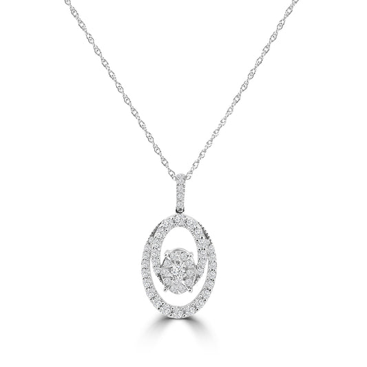 14KW 1.00 Ctw Oval Shaped Diamond Pendant With Chain 