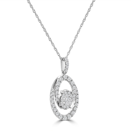 14KW 1.00 Ctw Oval Shaped Diamond Pendant With Chain 