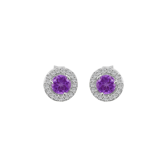 14KW 0.10 Ctw Halo Diamond and Round Amethyst Stud Earring