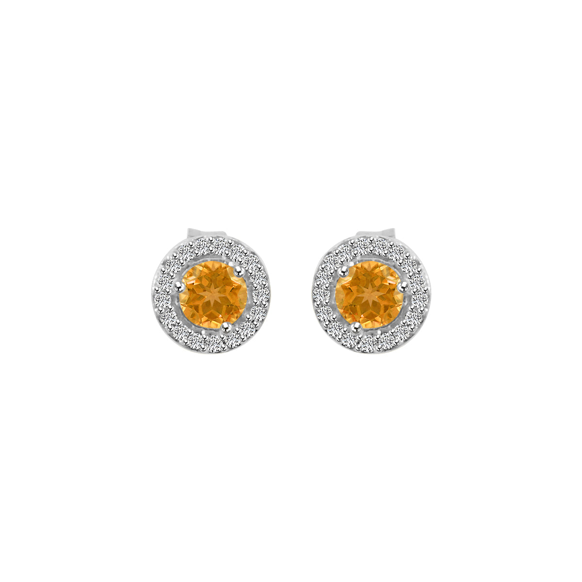 14KY 0.10 Ctw Halo Diamond and Round Citrine Stud Earring