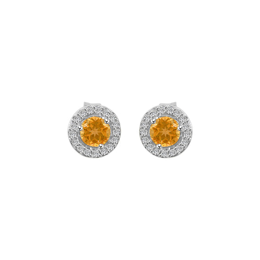 14KY 0.10 Ctw Halo Diamond and Round Citrine Stud Earring