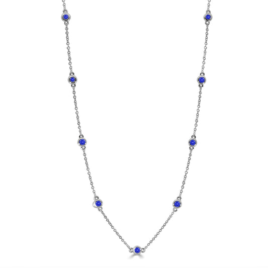 14KW Sapphire Station Necklace with 9 Stones