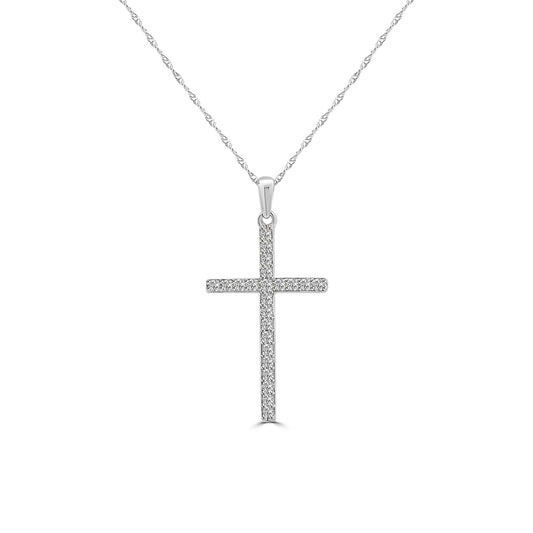 10KW 0.25 Ctw Cross Diamond Pendant with Chain