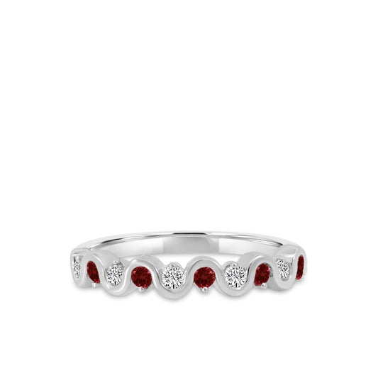 10KY 0.15 Ctw Wave Diamond Band with Alt Ruby